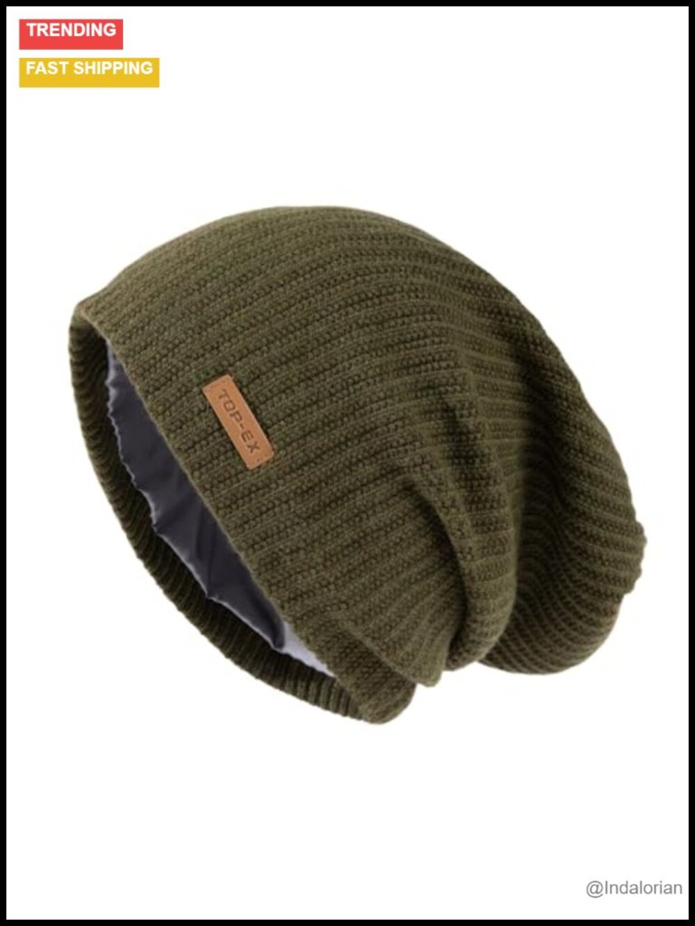 Merino Wool Satin Lined Slouchy Beanie Oversize Knit Hat